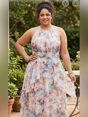 Macy's Floral Halter High-Low Maxi Dress in Pastel Pink and Blue